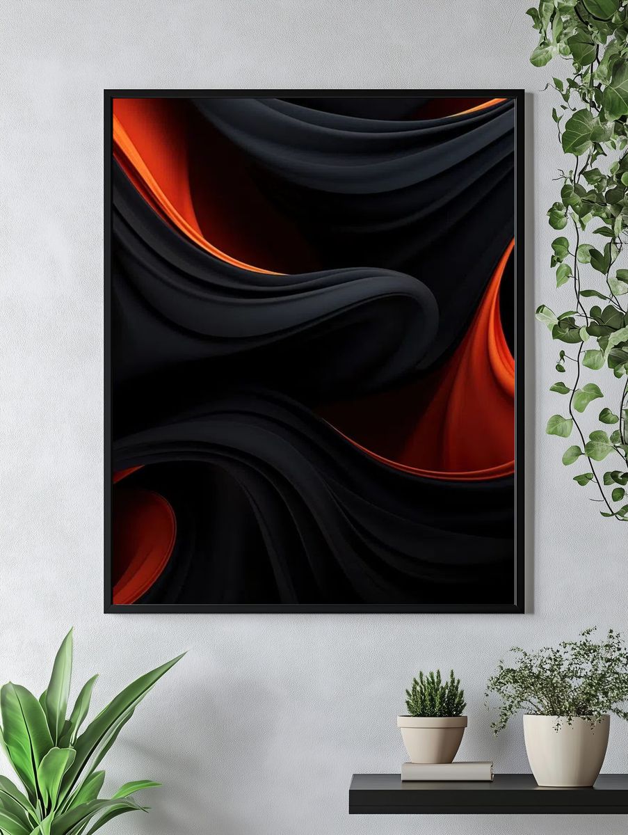 Abstract Black and Red Waves Poster. — room view 4