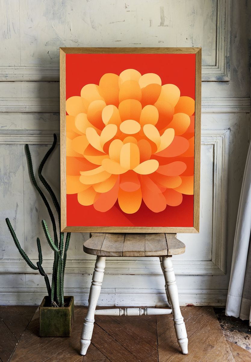 Orange Bloom Abstract Poster. — room view 1