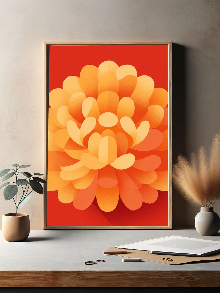 Orange Bloom Abstract Poster. — room view 2