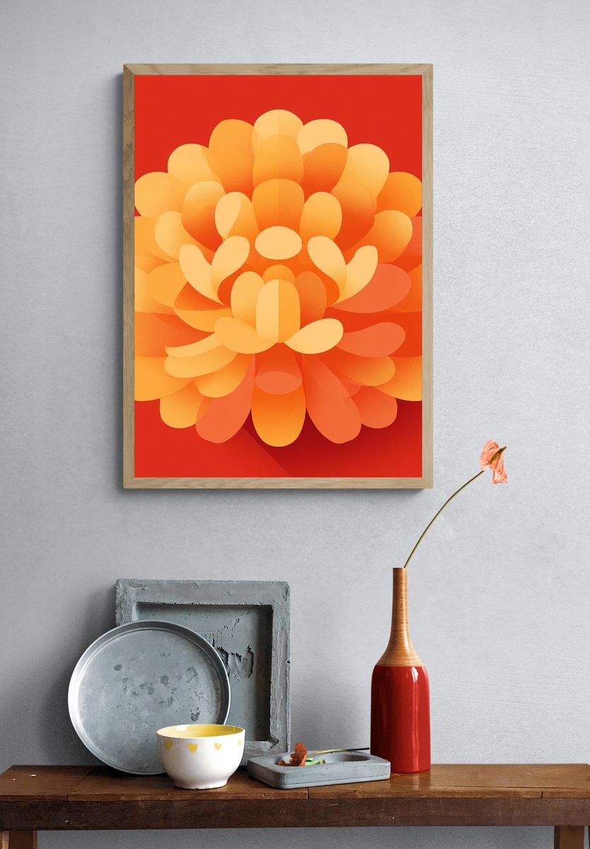 Orange Bloom Abstract Poster. — room view 3