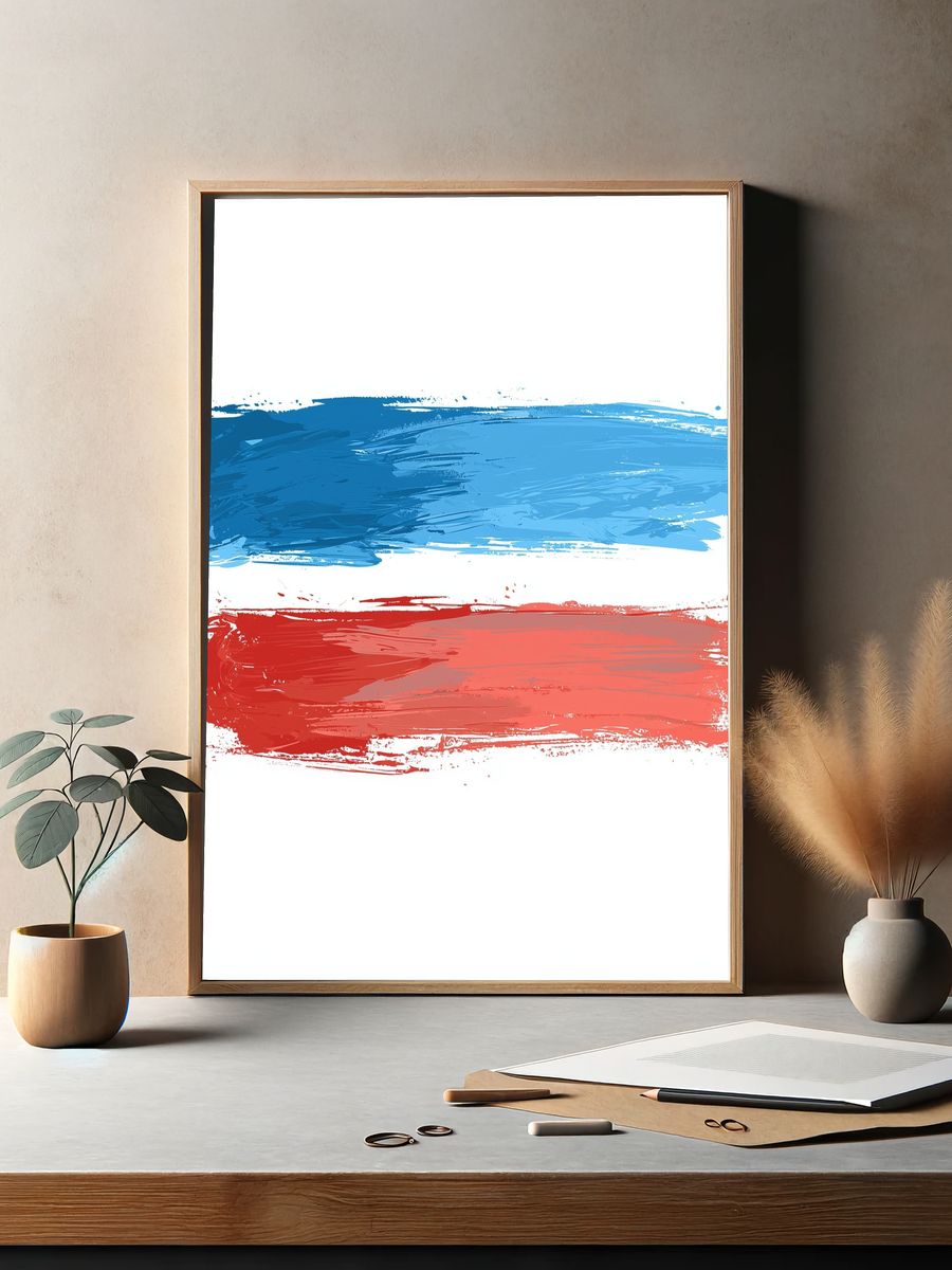 Blue and Red Brushstroke Abstract Poster. — room view 2