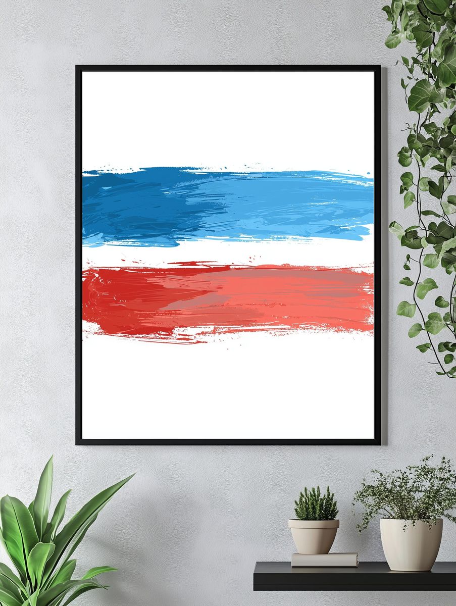 Blue and Red Brushstroke Abstract Poster. — room view 4