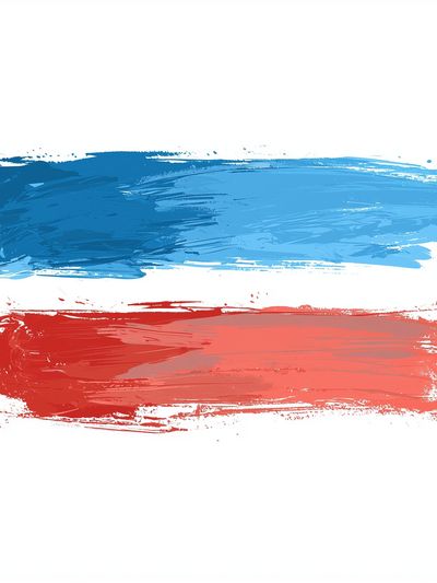 Blue and Red Brushstroke Abstract Poster.