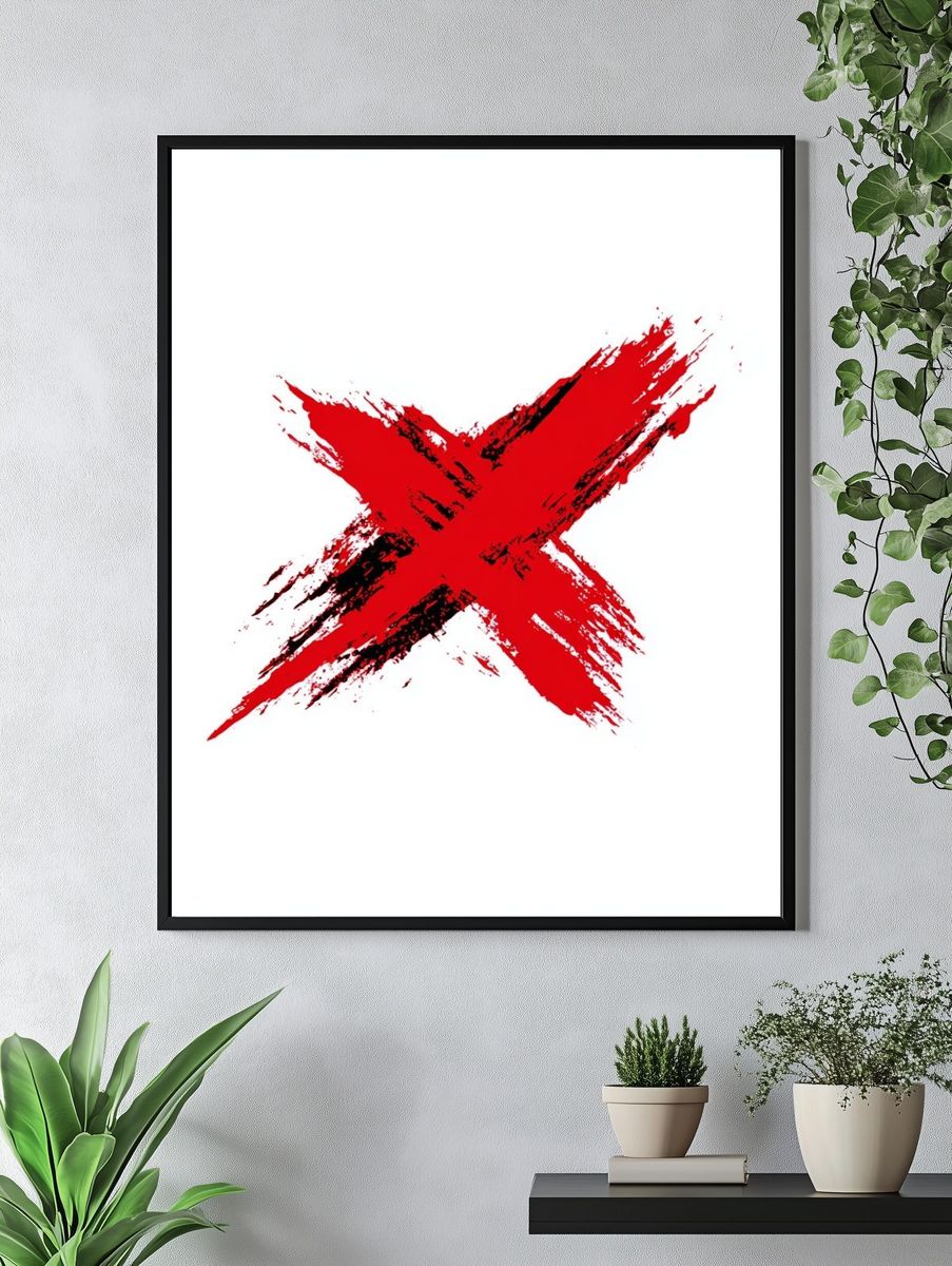 Red Brushstroke X — Abstract Poster. — room view 4