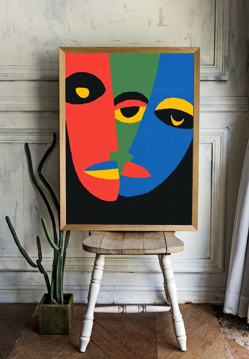Color Block Faces Abstract Poster. — room view 1