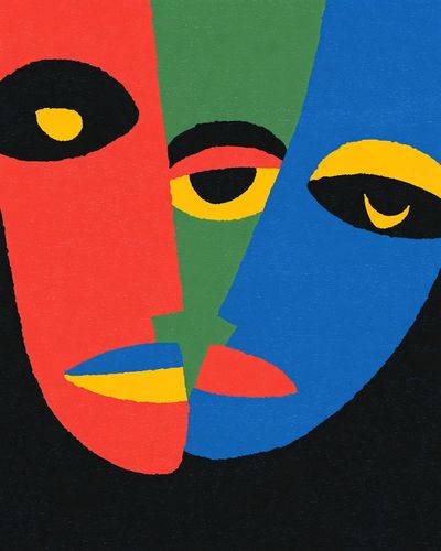 Color Block Faces Abstract Poster.