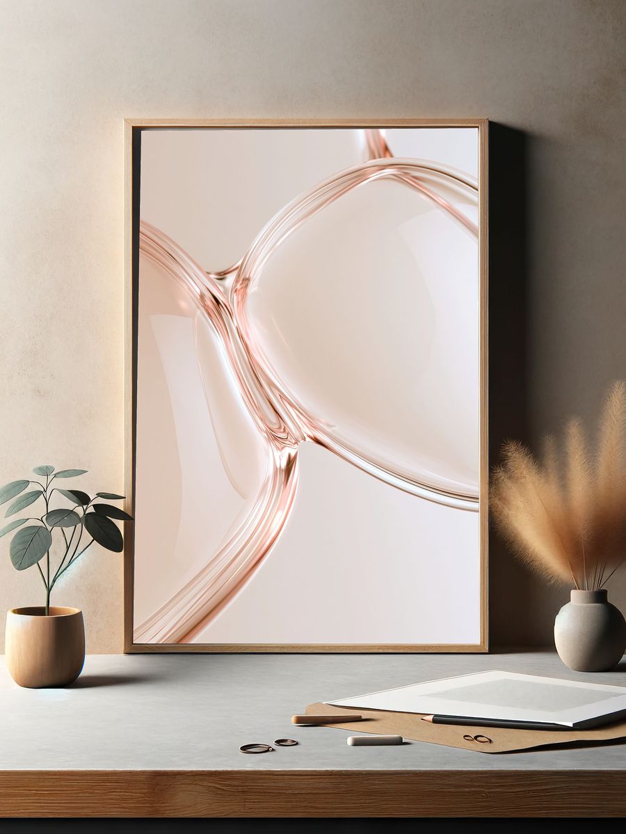Rose Gold Fluid Abstract Poster. — room view 2