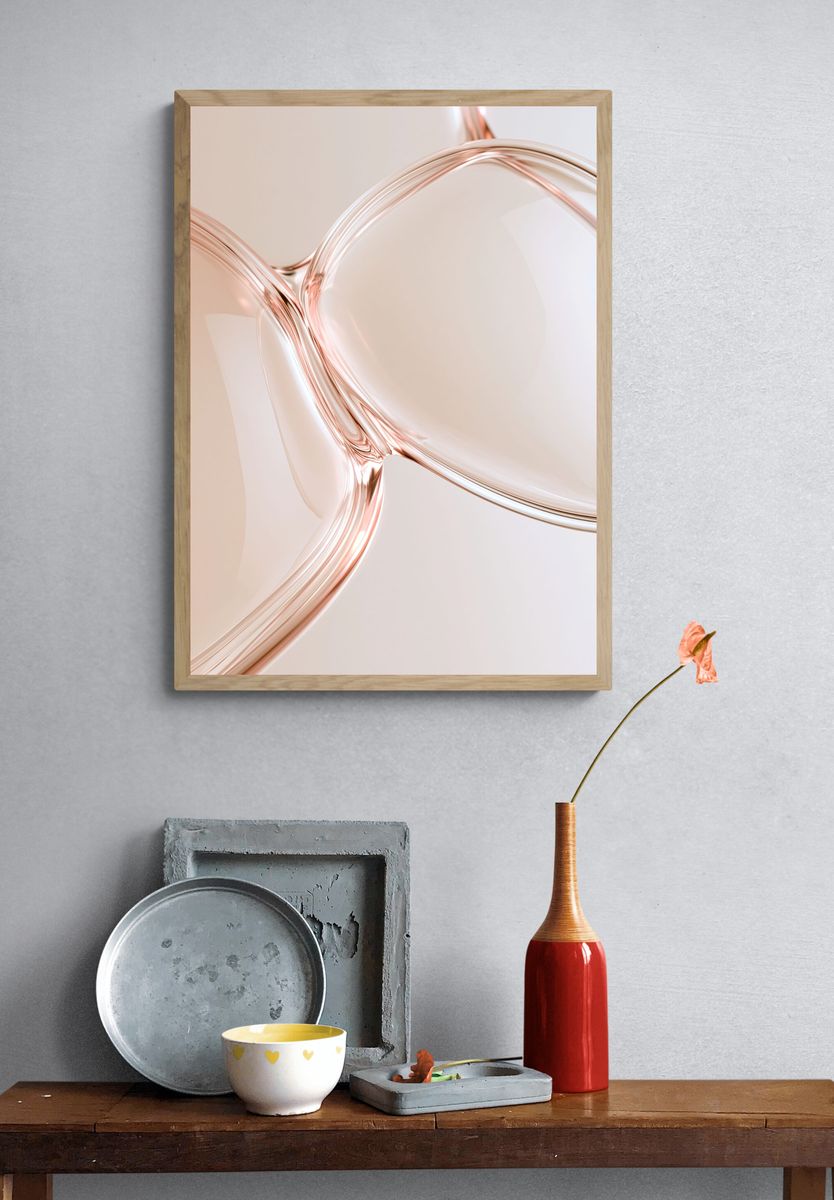 Rose Gold Fluid Abstract Poster. — room view 3