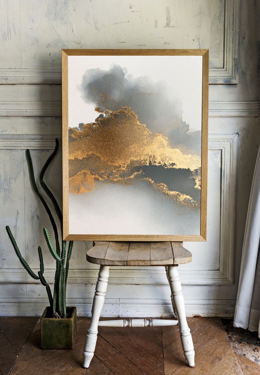Golden Cloud Abstract Print. room preview