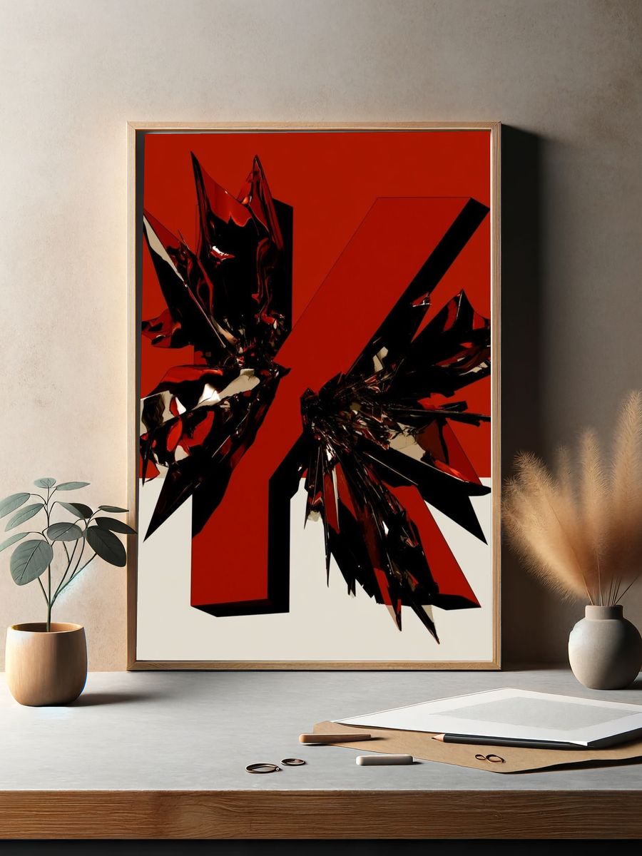 Crimson Shard Abstract Poster. — room view 2
