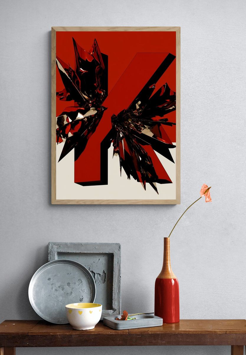 Crimson Shard Abstract Poster. — room view 3