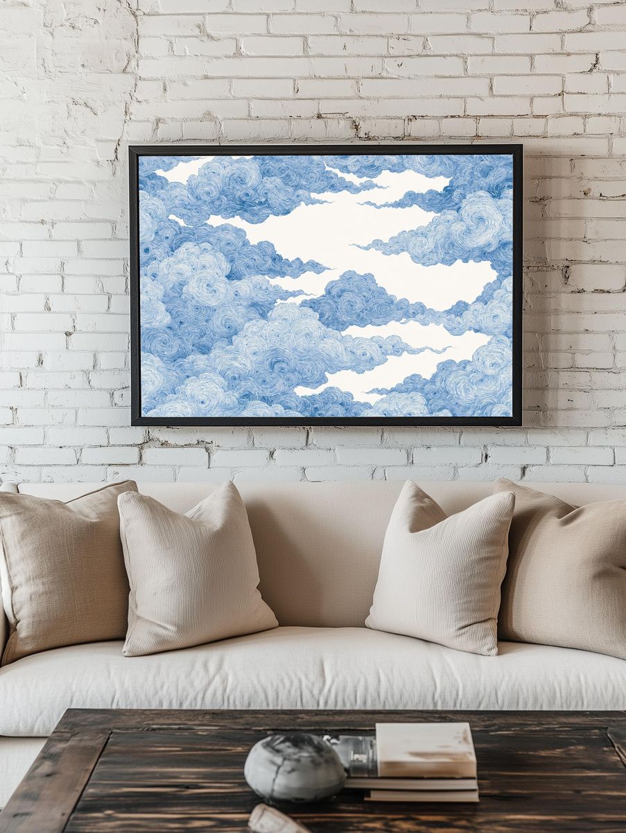 Blue Cloudscape Abstract Print. — room view 1