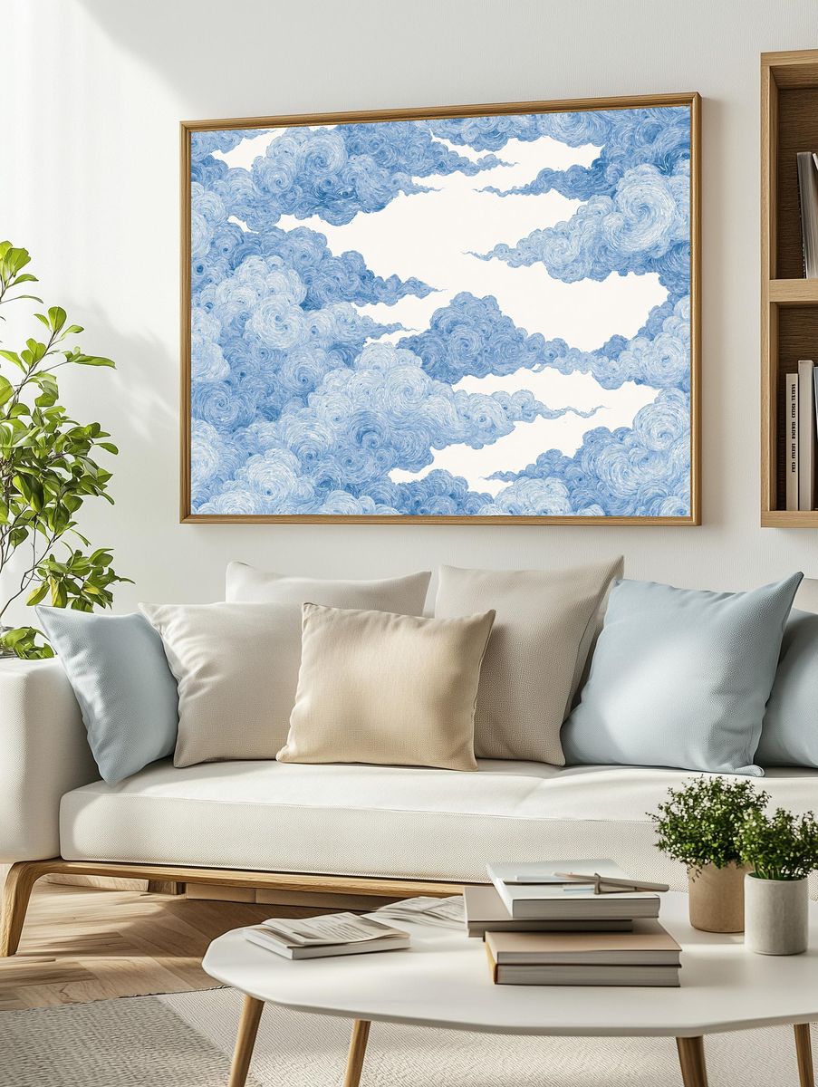 Blue Cloudscape Abstract Print. — room view 2