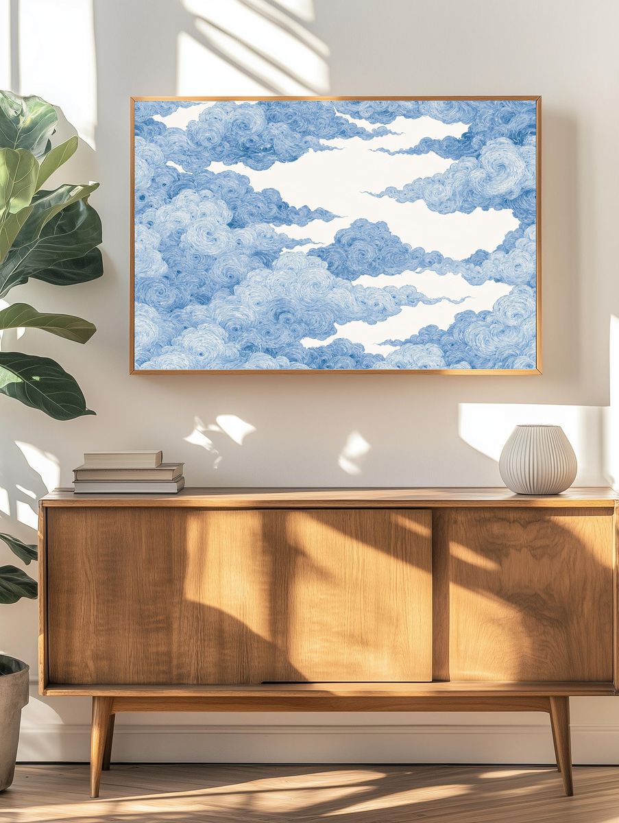 Blue Cloudscape Abstract Print. — room view 3