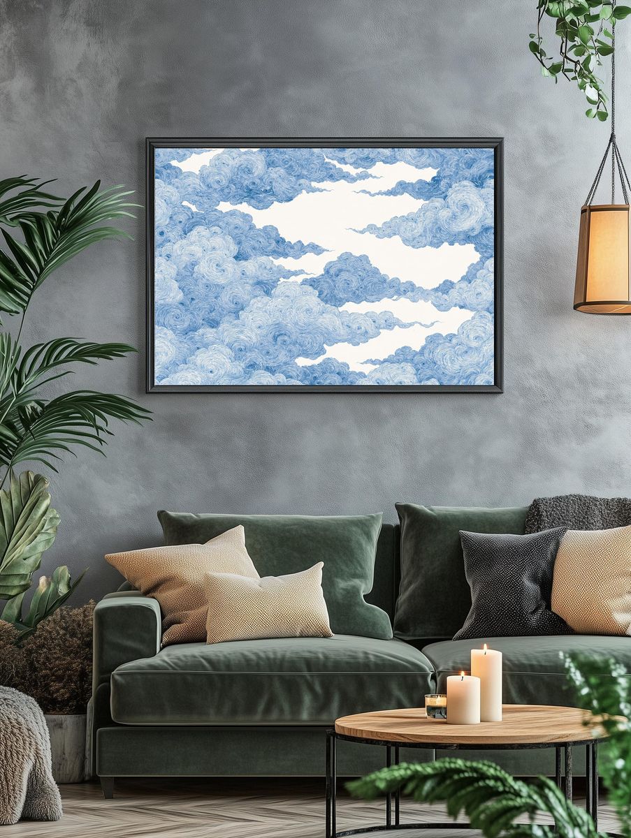 Blue Cloudscape Abstract Print. — room view 4