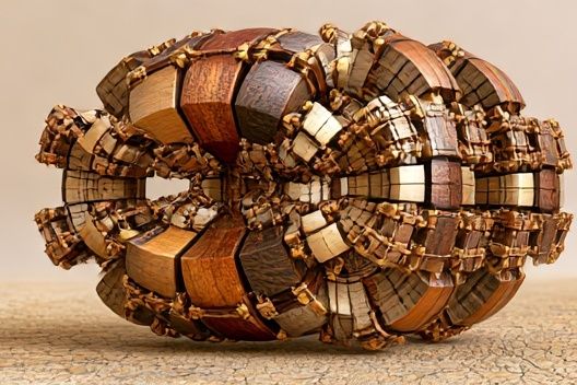 Wooden Geometric Sculpture Poster. poster detail