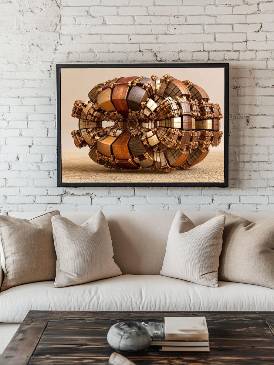 Wooden Geometric Sculpture Poster. — room view 1