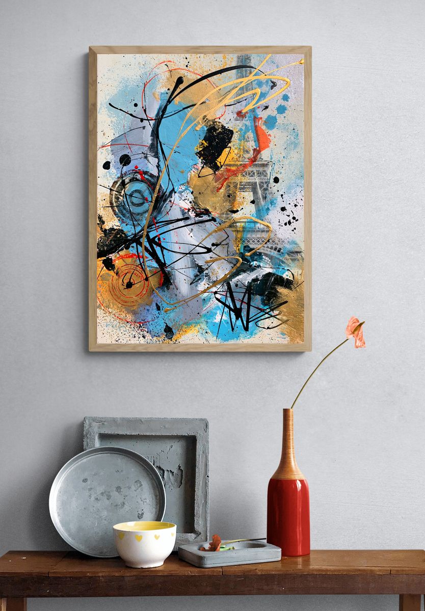 Blue Gold Abstract Expressionism Poster. — room view 3
