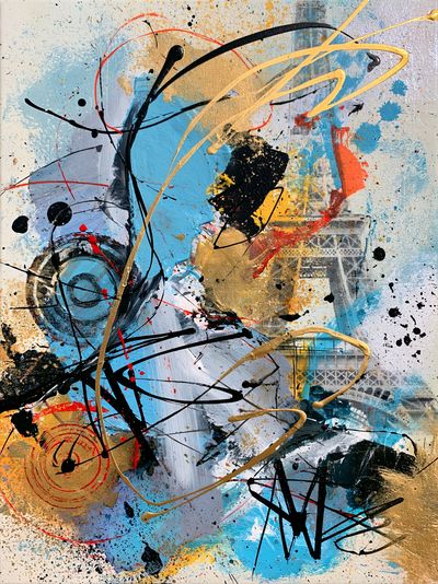 Blue Gold Abstract Expressionism Poster.