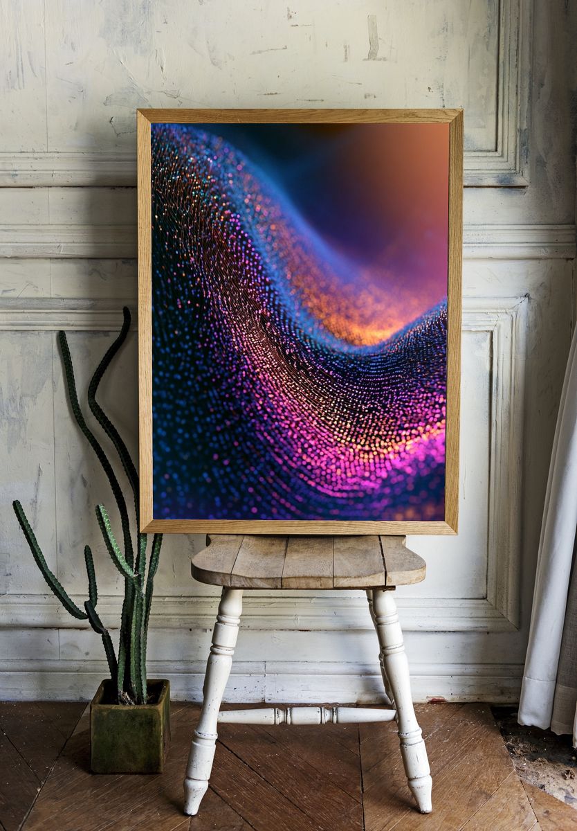 Neon Particle Wave Abstract Poster. — room view 1