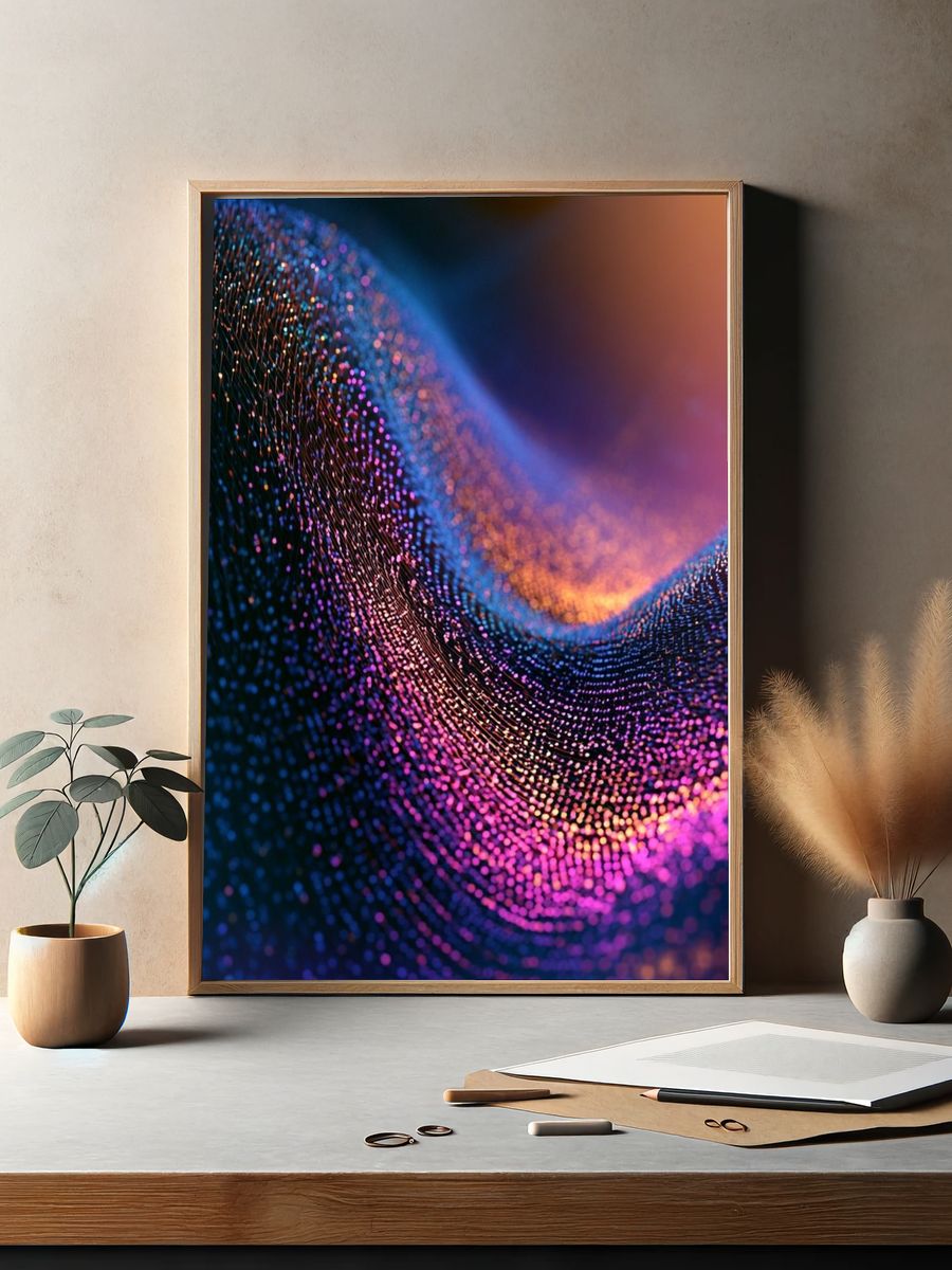 Neon Particle Wave Abstract Poster. — room view 2