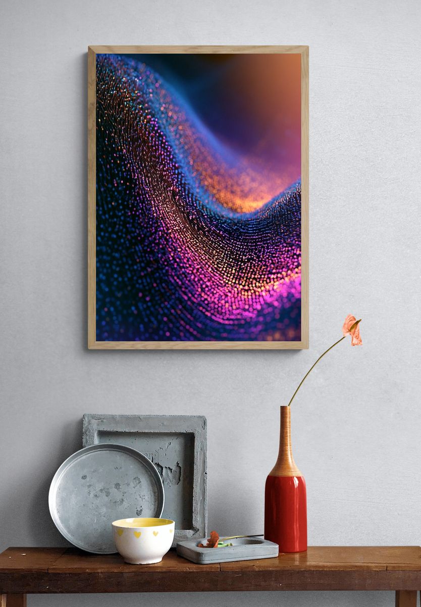 Neon Particle Wave Abstract Poster. — room view 3