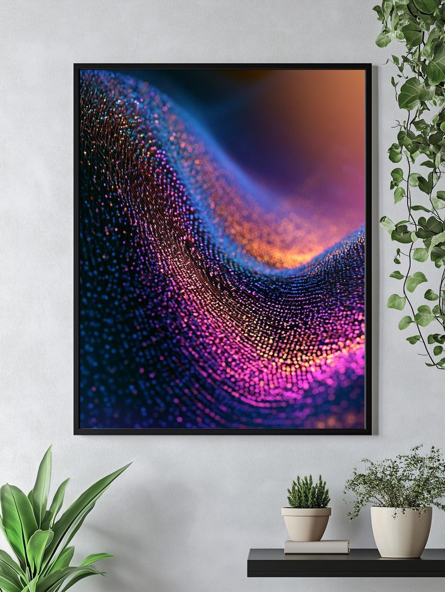Neon Particle Wave Abstract Poster. — room view 4