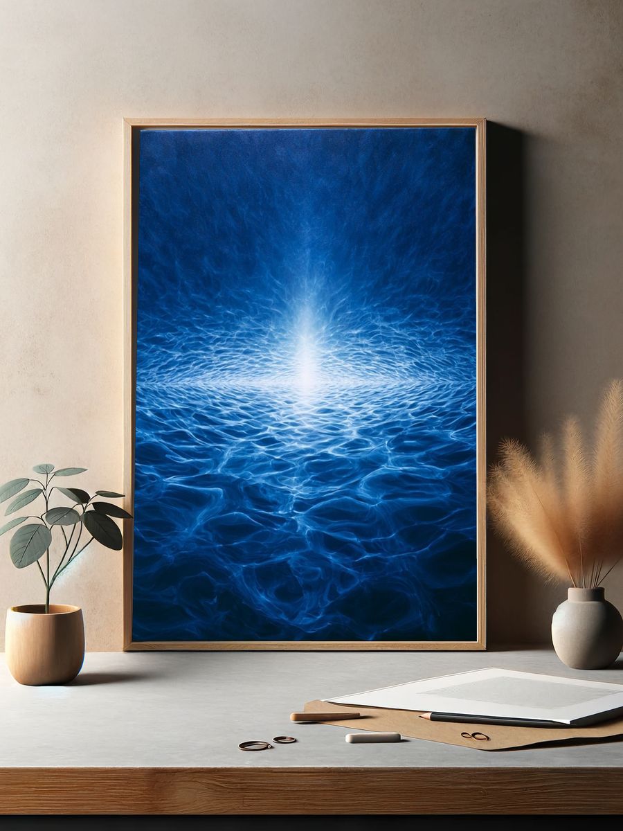 Blue Ocean Light Abstract Print. — room view 2