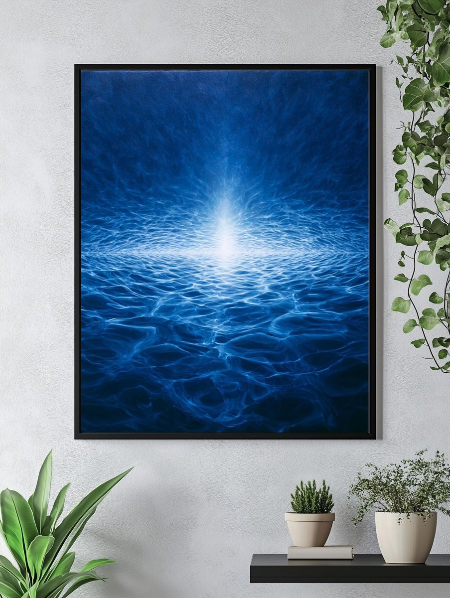 Blue Ocean Light Abstract Print. — room view 4