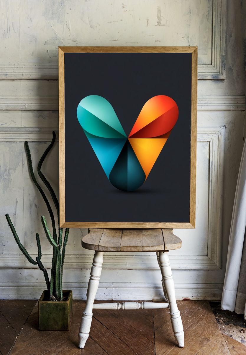 Geometric Ribbon Heart Poster. — room view 1