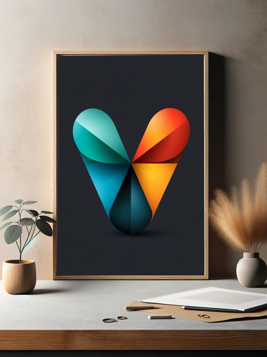 Geometric Ribbon Heart Poster. — room view 2