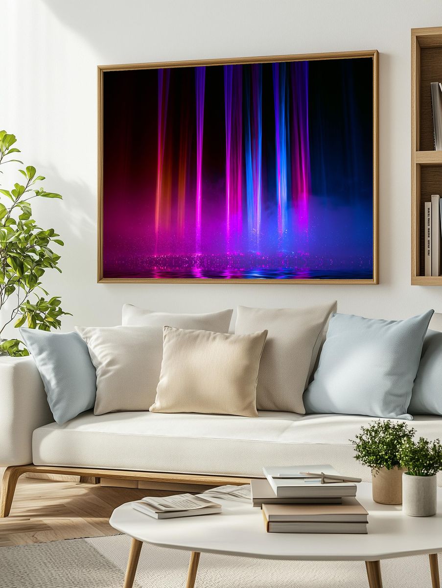 Neon Light Beams Abstract Poster. — room view 2