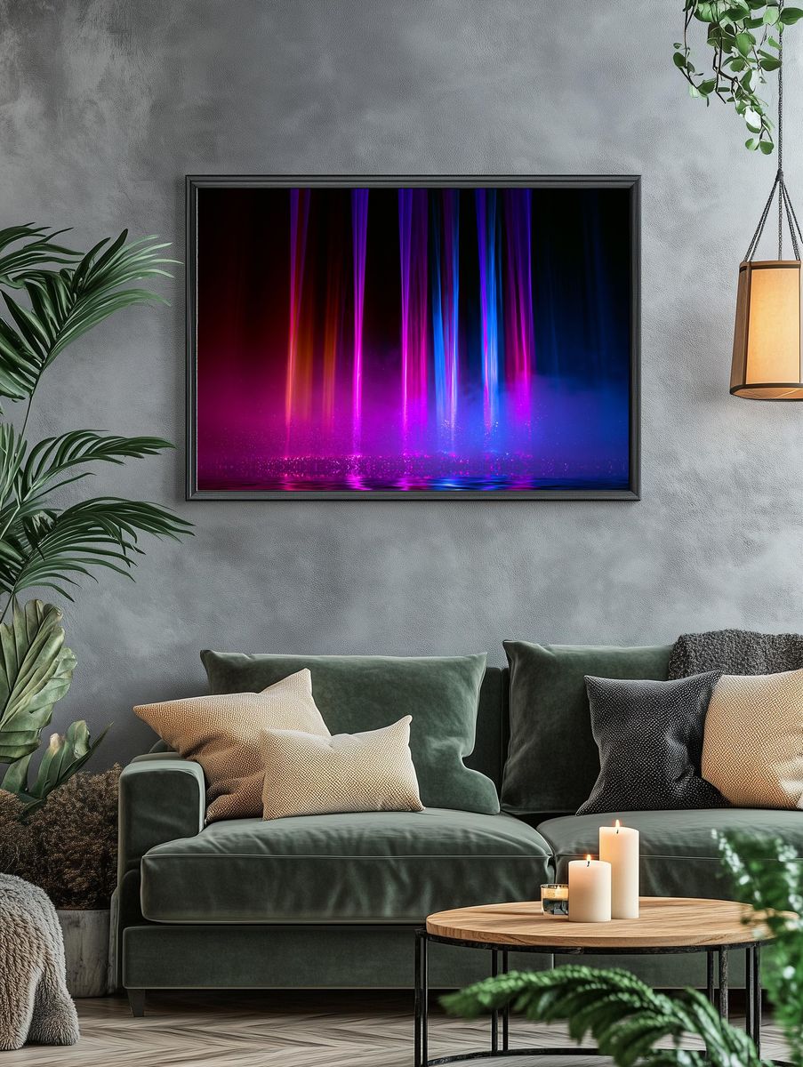 Neon Light Beams Abstract Poster. — room view 4