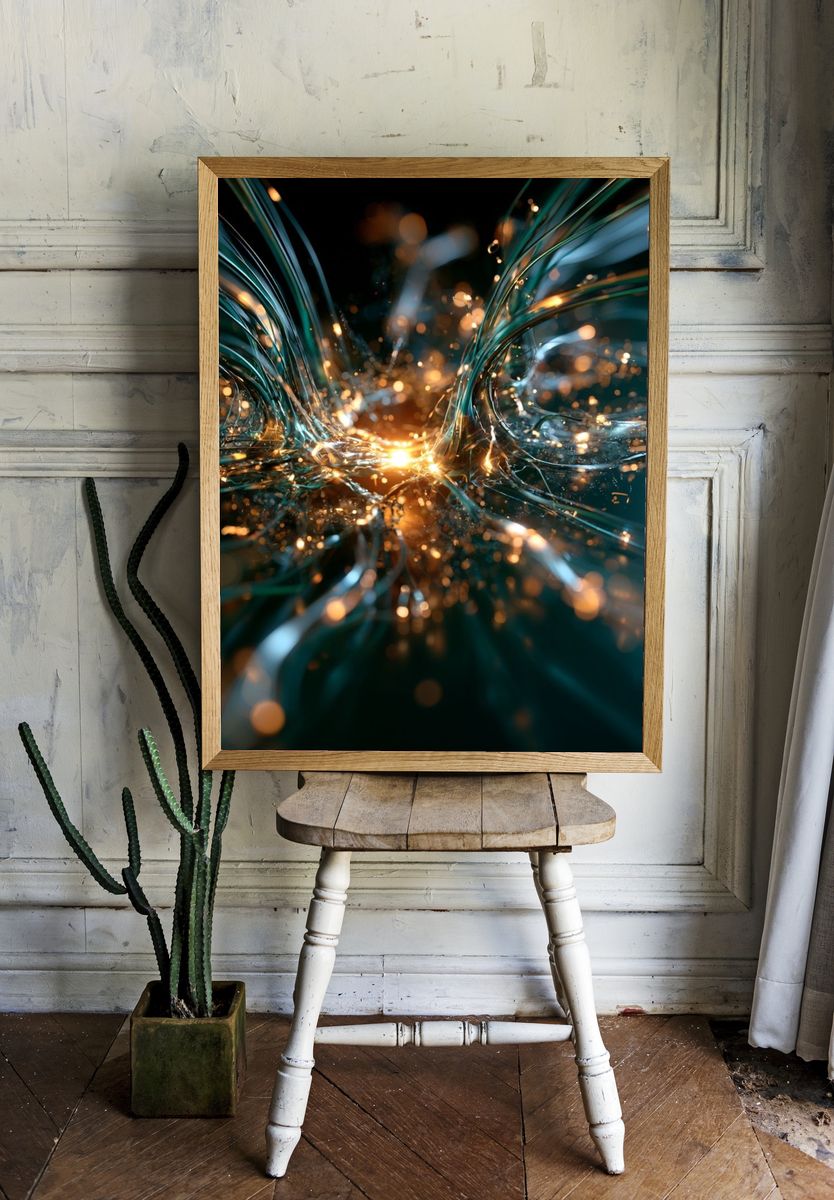 Electric Teal Glow Abstract Poster. — room view 1
