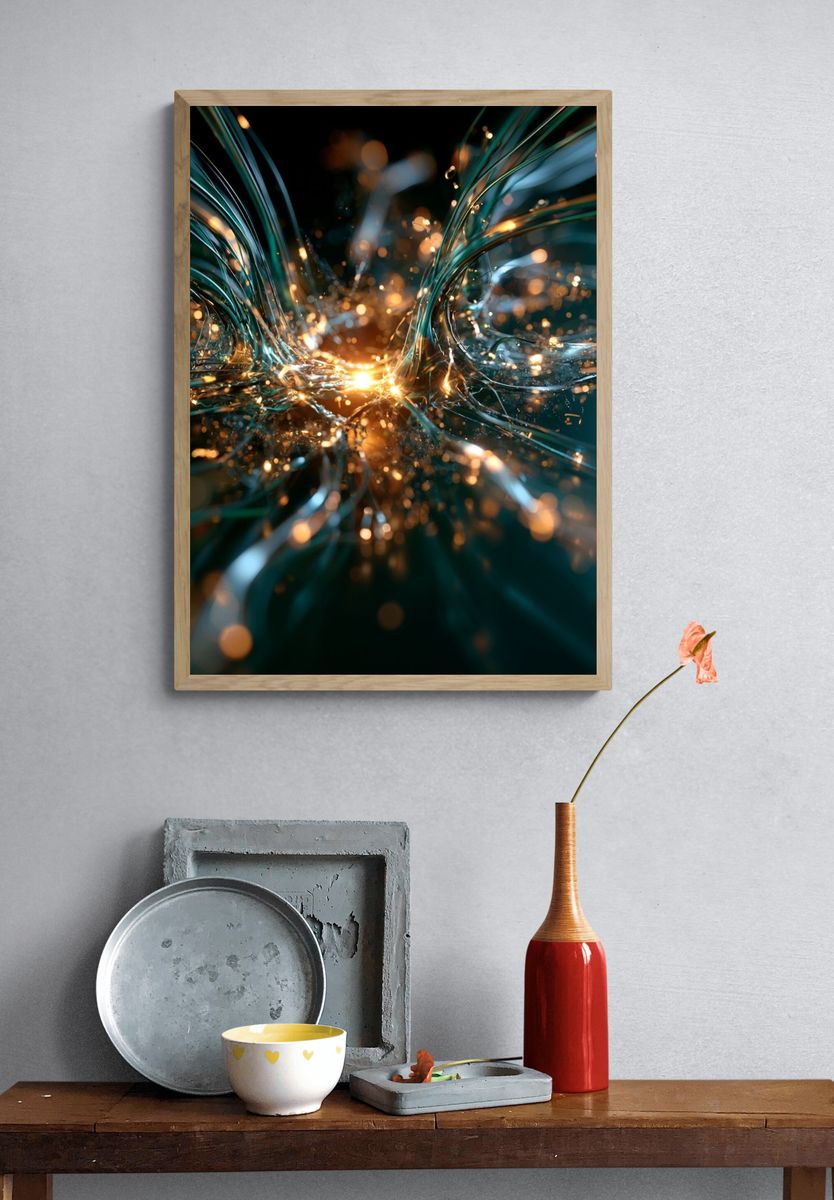 Electric Teal Glow Abstract Poster. — room view 3