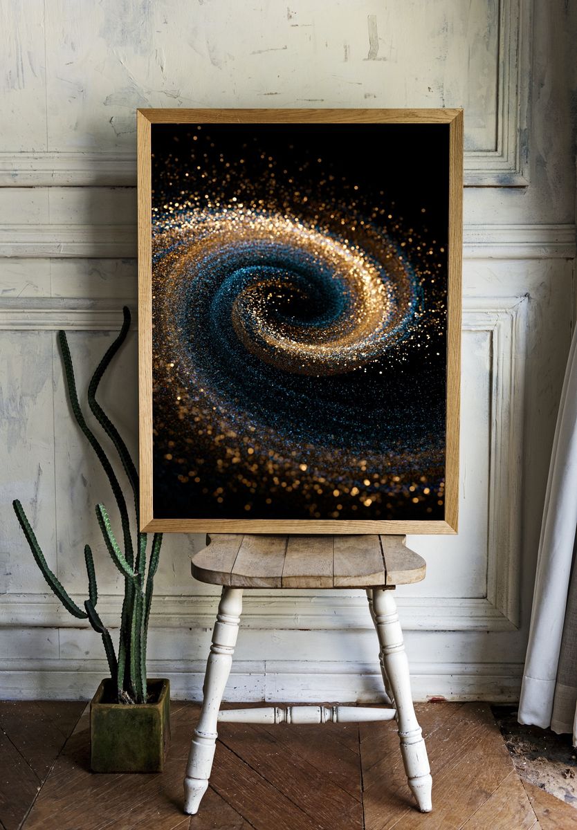 Golden Cosmic Spiral Abstract Poster. room preview