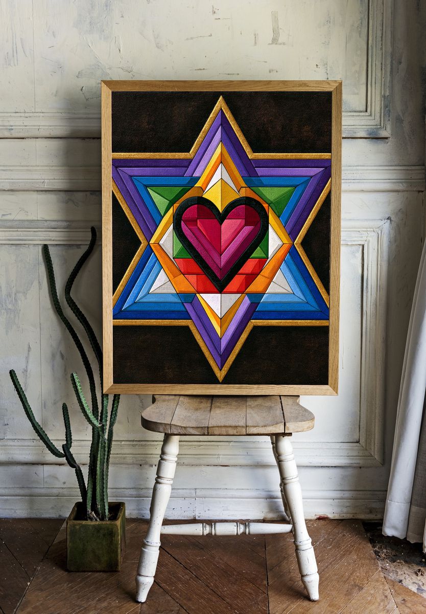 Rainbow Heart Star Abstract Poster. — room view 1