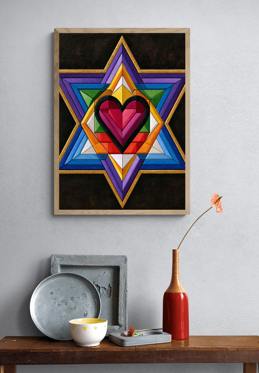 Rainbow Heart Star Abstract Poster. — room view 3
