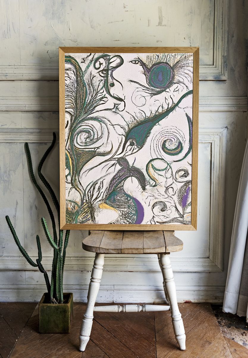 Peacock Feathers Abstract Print. — room view 1