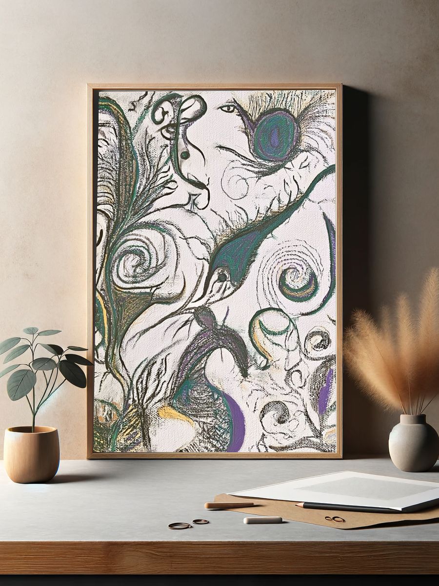 Peacock Feathers Abstract Print. — room view 2