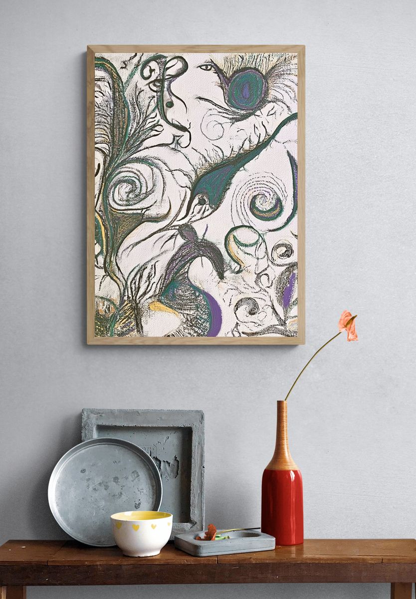 Peacock Feathers Abstract Print. — room view 3