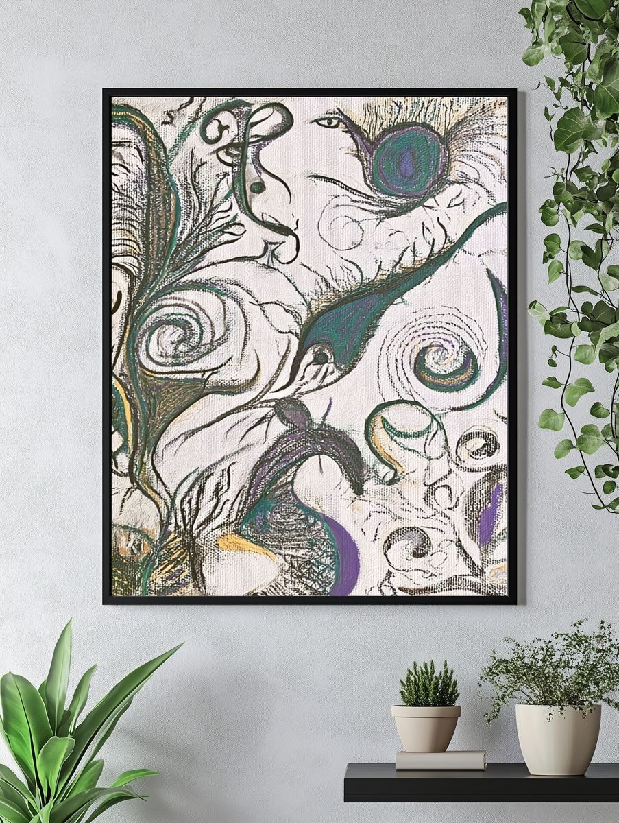 Peacock Feathers Abstract Print. — room view 4