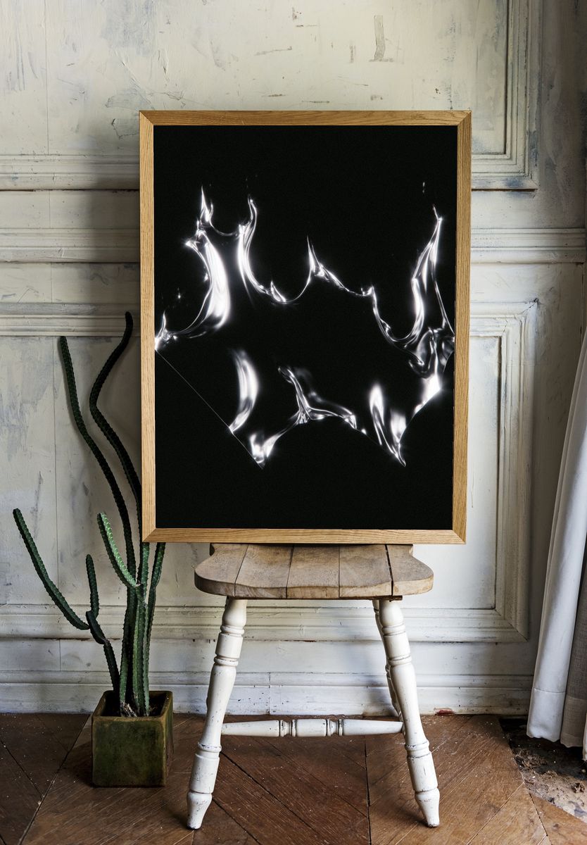 Silver Liquid Abstract Poster. room preview