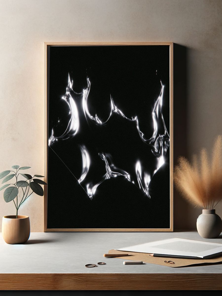 Silver Liquid Abstract Poster. — room view 2