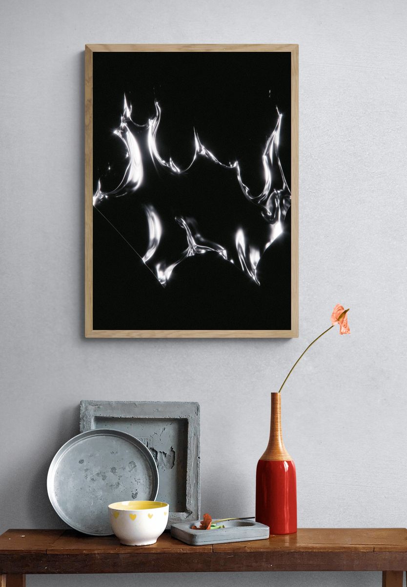 Silver Liquid Abstract Poster. — room view 3