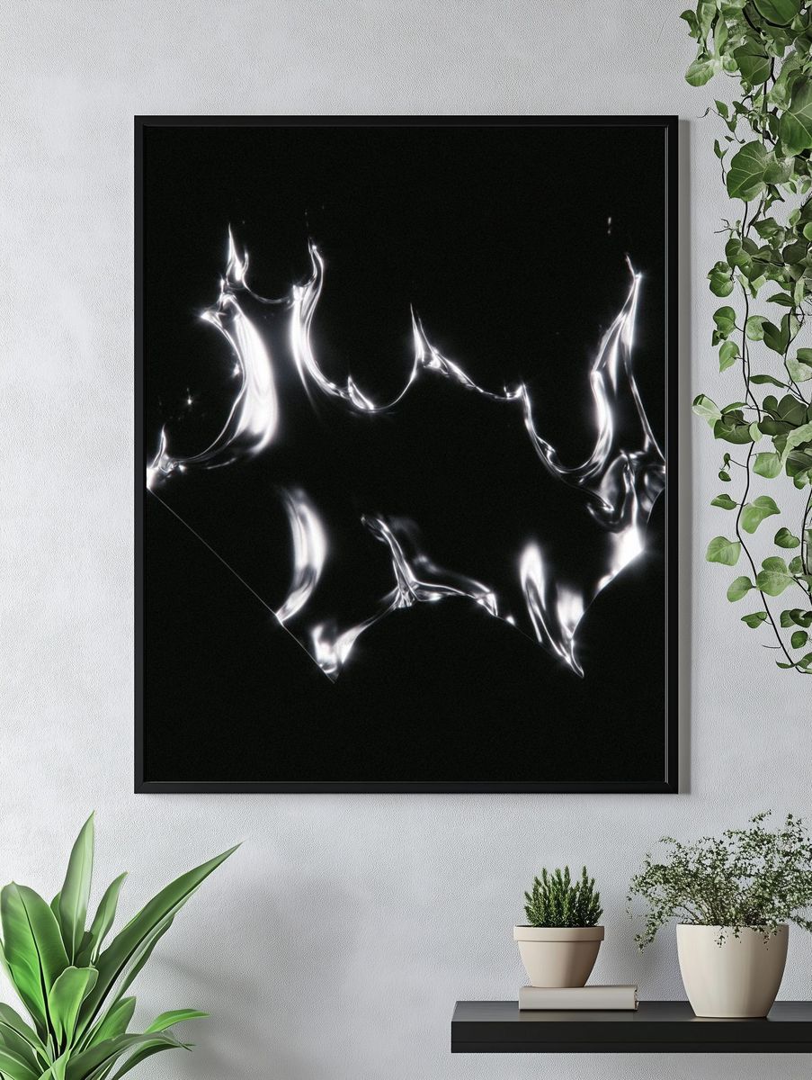 Silver Liquid Abstract Poster. — room view 4