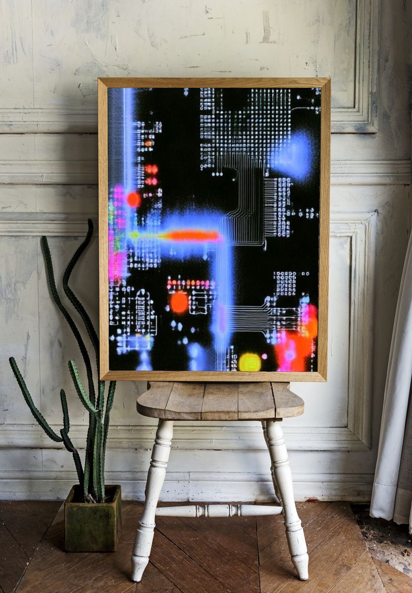 Neon Circuit Abstract Poster. — room view 1