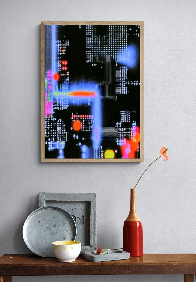 Neon Circuit Abstract Poster. — room view 3