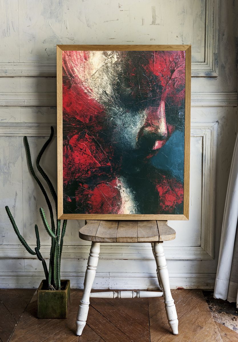 Crimson Noir Abstract Print. — room view 1