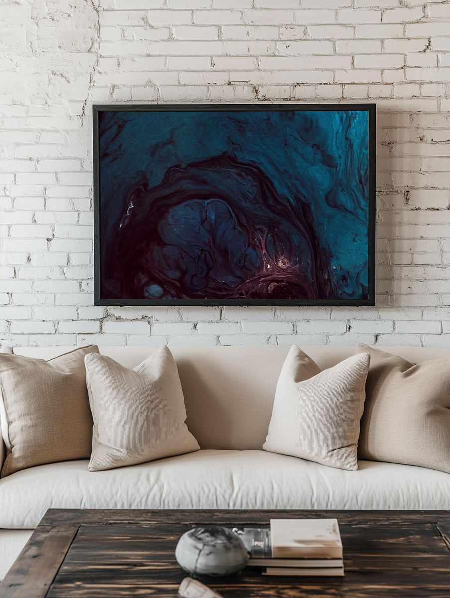 Abstract grunge blue watercolor patterned room preview